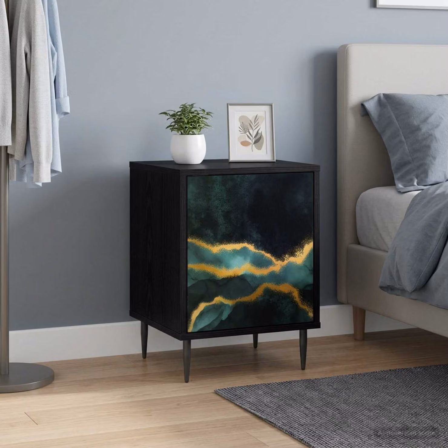 Set di 2 comodini vidaXL WIJHE in stile moderno, colore Rovere Nero, L: 36 cm, P: 33 cm, H: 51 cm