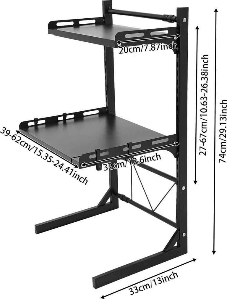 Scaffale per microonde - Scaffale da cucina a 3 ripiani - Larghezza regolabile da 39 a 62 cm - Altezza 74 cm - Acciaio al carbonio - Indipendente - Nero