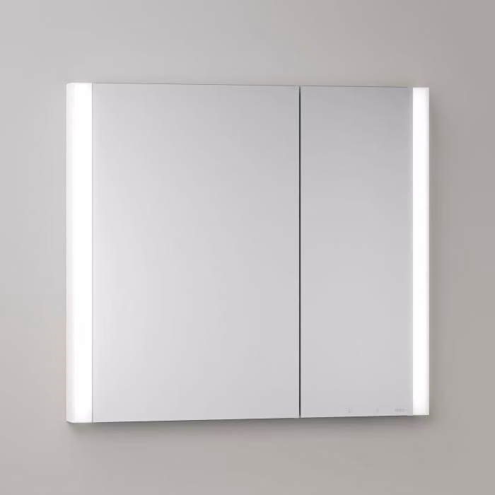 Mobiletti specchio a incasso Keuco Royal Metis LED, dimensioni 80 x 71 cm, 2 ante con riscaldamento a specchio, design asimmetrico, versione svizzera