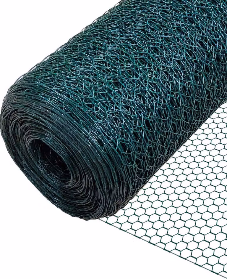 Recinzione in filo metallico VOUNOT® a maglia esagonale, rete metallica, 1x50 m, maglia da 25 mm, rivestita in PVC verde