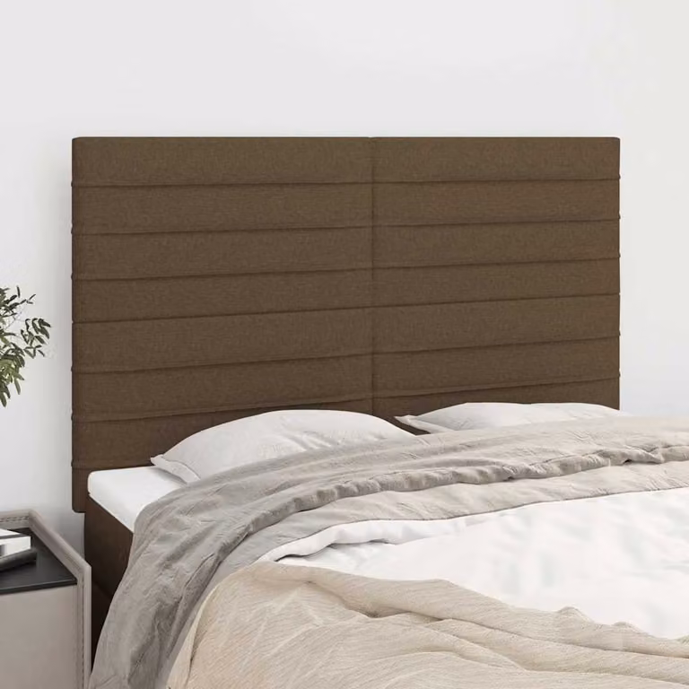 Testiera per letto vidaXL in tessuto marrone scuro con struttura in legno di larice L: 144 cm, P: 5 cm, H: 118/128 cm