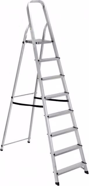Scala a pioli in alluminio Fredi Revete con 8 gradini antiscivolo, colore argento, L/P/H: 134 x 51 x 215 cm