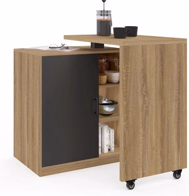 IDMarket Mobile bar girevole POLO 2 in 1 in faggio con anta nera