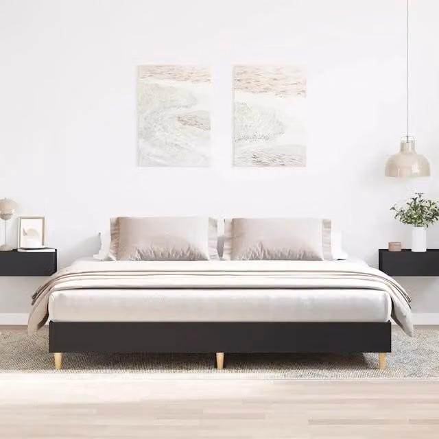 Giroletto senza Materasso-Struttura Letto Nero 200x200 cm in Legno Multistrato