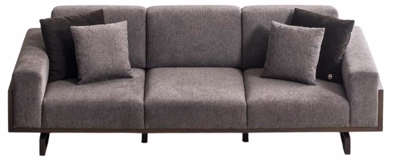 Graue Polstercouch Wohnzimmer 4-Sitzer Sofa Designer Holzrahmen