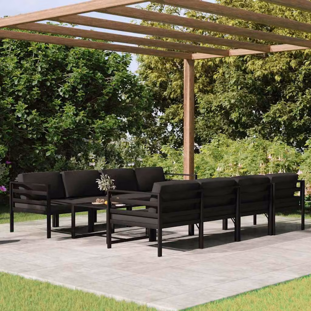 vidaXL Set di Divani da Giardino 9 Pezzi con Cuscini e Tavolino in Alluminio Antracite – 1