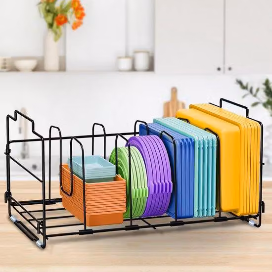 Ibenzoa® Organizer estraibile per la cucina con 4 divisori regolabili – salvaspazio per coperchi delle pentole e contenitori per il pranzo, adattabile a cassetti