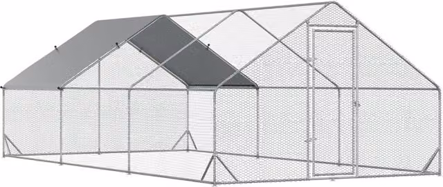 Pollaio a gabbia per galline da esterno GIORDANOSHOP in telaio zincato argento L: 6 m, P: 3 m, H: 2 m – 1