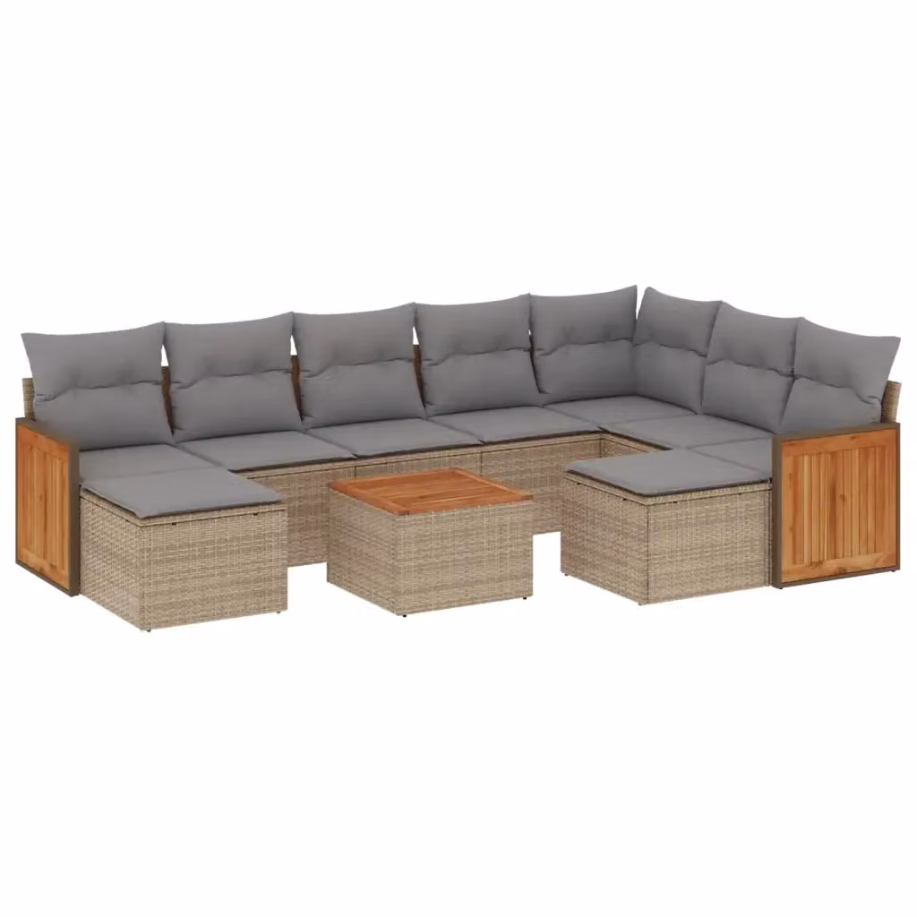 Set Divano da Giardino a L VIDAXL in Polyrattan con Cuscini Beige e Grigio e Tavolino da Esterno – 2
