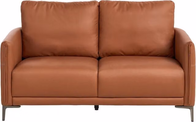 Divano a 2 posti in tessuto marrone dorato con gambe in metallo stile moderno minimalista