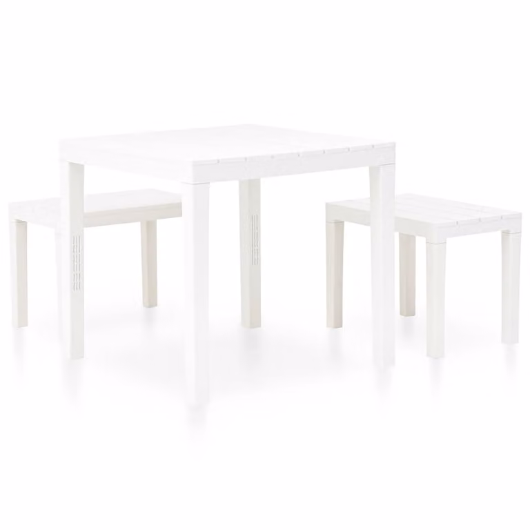 Tavolo da Giardino con 2 Panche in Plastica Bianco