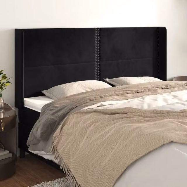 Testiera ad orecchio vidaXL in velluto nero L: 203 cm, P: 16 cm, H: 118-128 cm