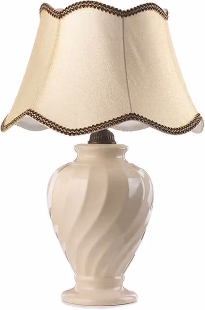 Lampada da tavolo Vortice Onli in ceramica beige e oro con paralume in tessuto, H: 60 cm, L: 22 cm, P: 15 cm