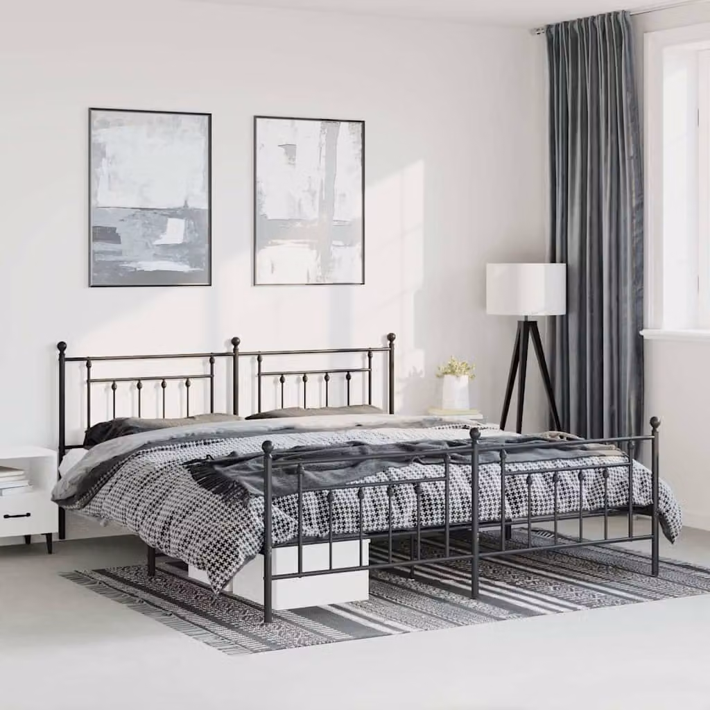 vidaXL Giroletto con Testiera e Pediera in Metallo Nero L: 198 cm, P: 207 cm, H: 97 cm