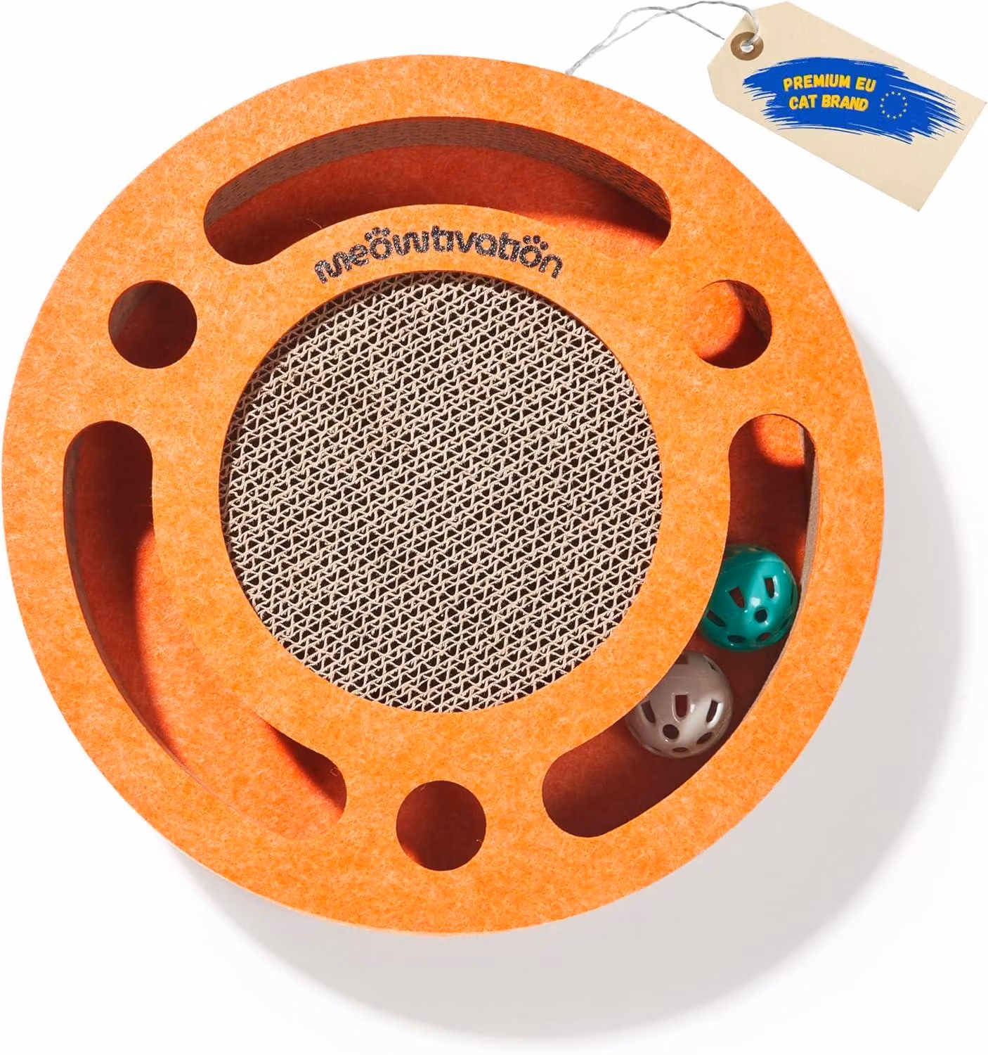 Gioco per gatti Kratzbaum, arancione, in cartone, design 2-in-1, con campanello