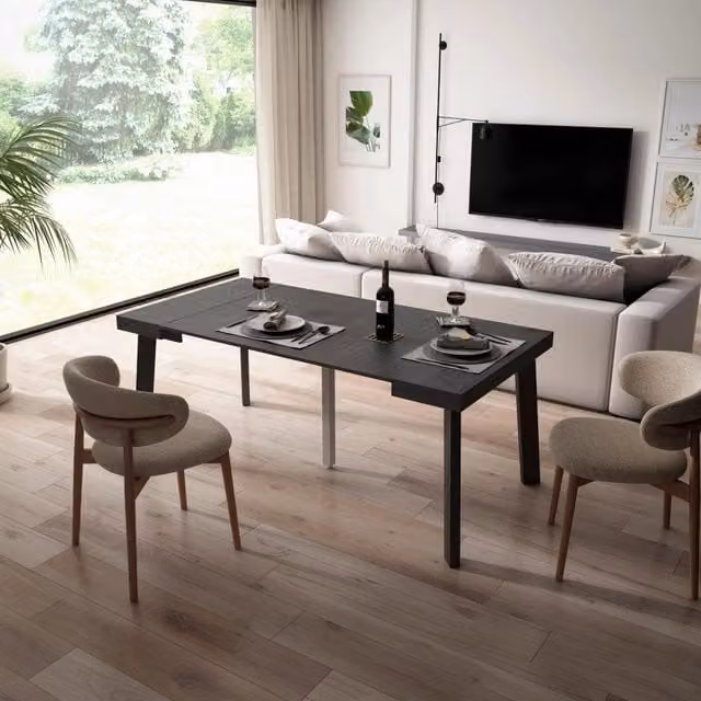 Consolle allungabile, 180x90x73cm, Per 8 persone, Gambe in legno, Nero RF3004