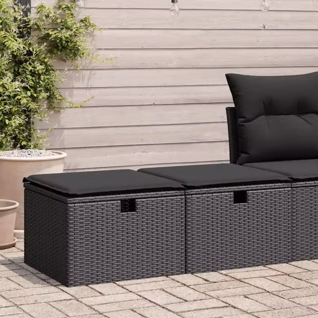 Set di Divani da Giardino con Ottoman vidaXL, Colore Nero, Struttura in Metallo e Polyrattan con Cuscini Imbottiti e Rivestimenti Rimovibili