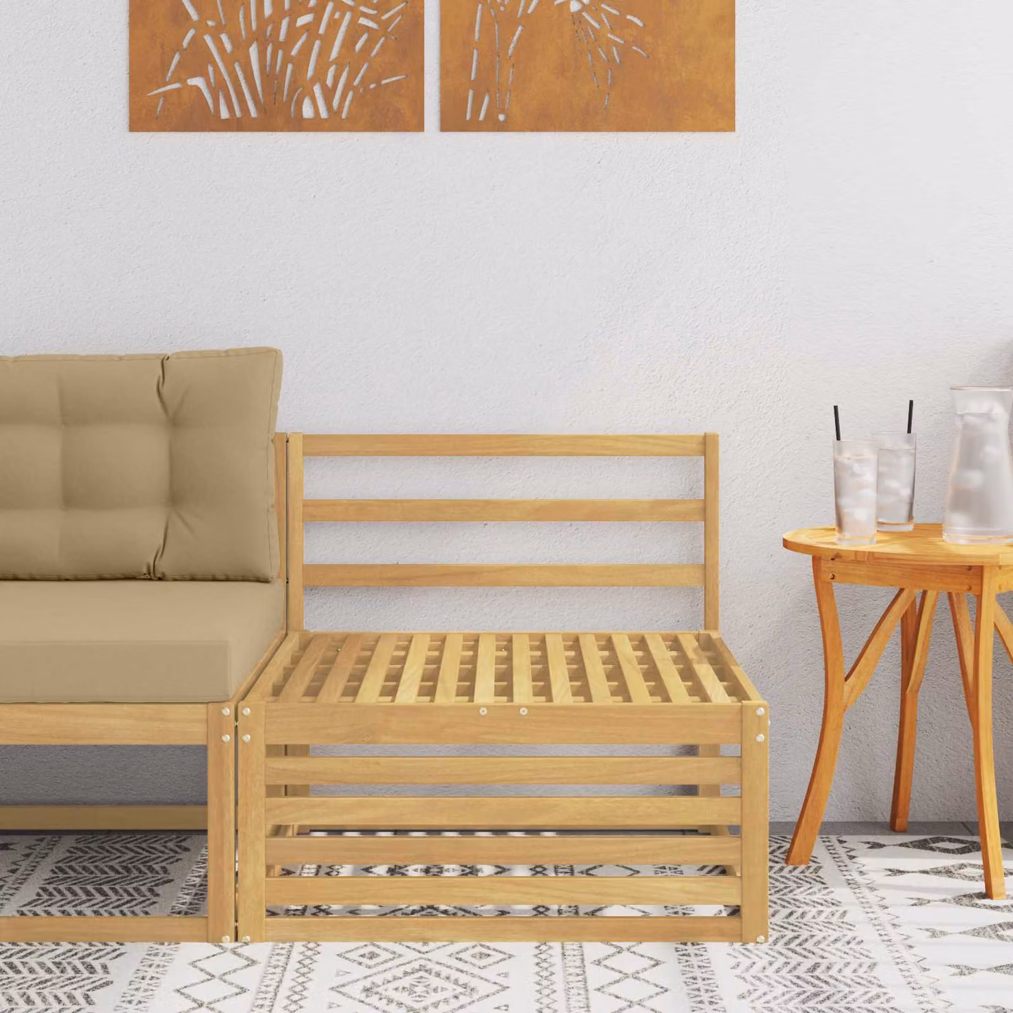 Divano centrale da esterno moderno vidaXL in legno di acacia massello bianco e beige