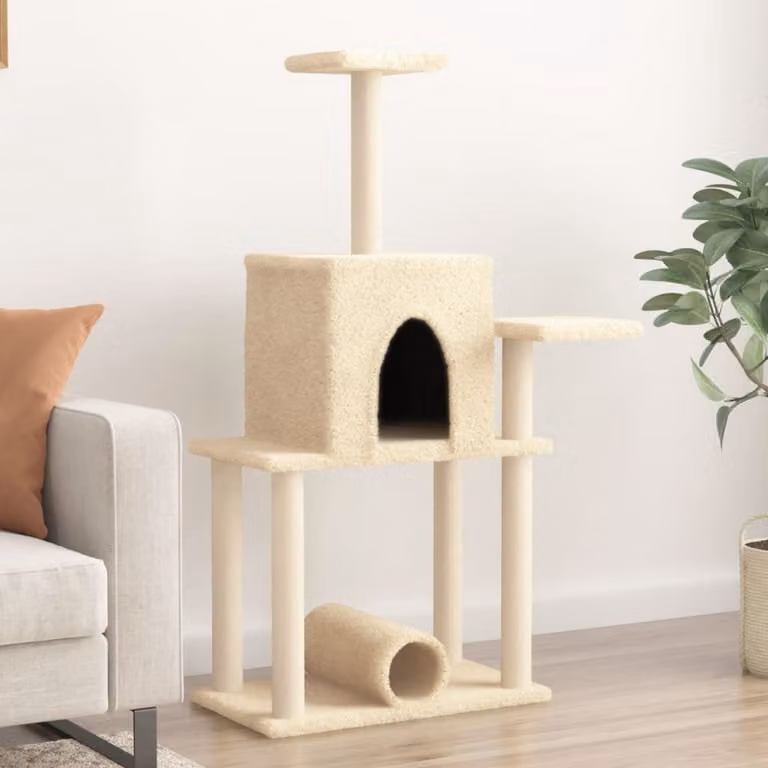 Albero per gatti vidaXL con tiragraffi in sisal e legno, colore beige, Altezza: 122 cm