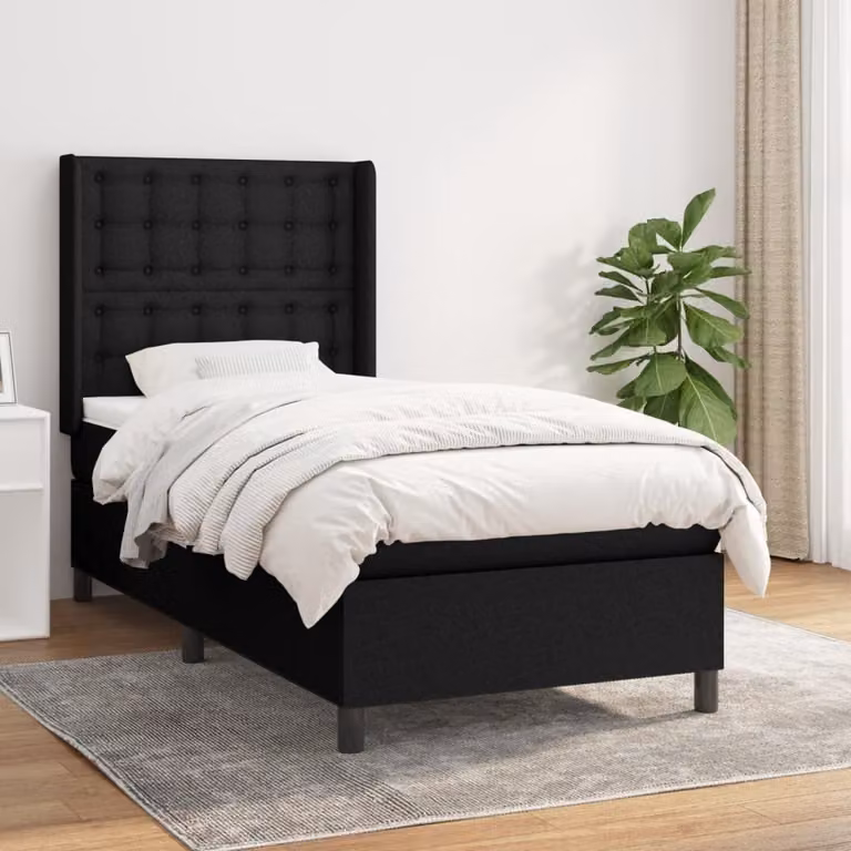 The Living Store Letto a molle con materasso nero 80x200 cm in tessuto