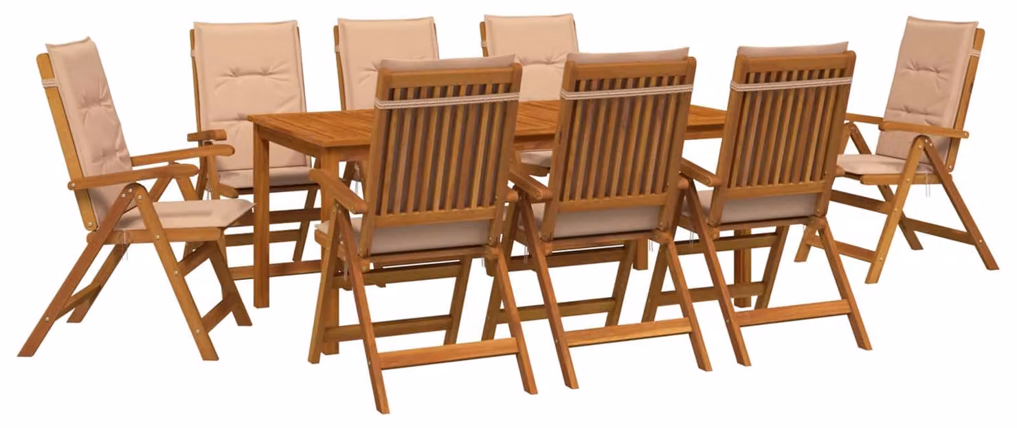 Set da giardino completo di 9 pezzi, per 8 persone, in legno massello di acacia naturale
