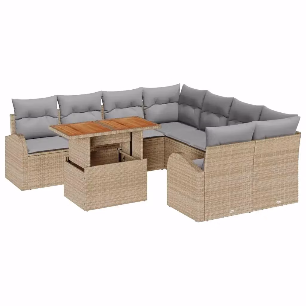 Set Divano da Giardino 9 Pezzi vidaXL Beige con Cuscini e Tavolino in Rattan e Metallo – 2