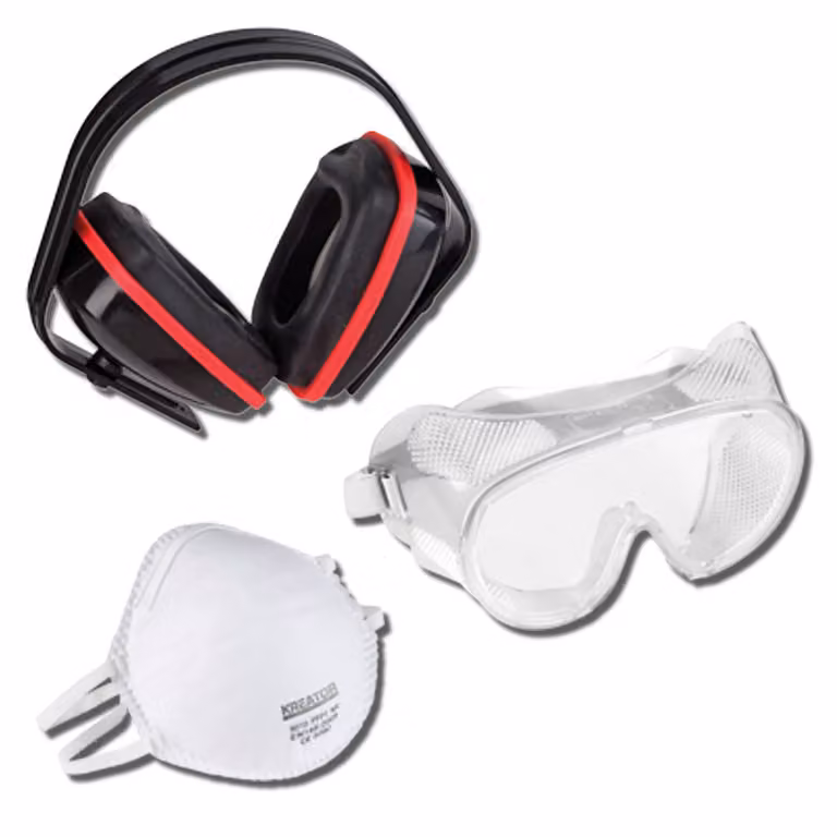 Maschera respiratoria + occhiali di sicurezza + protezione dell'udito - come set