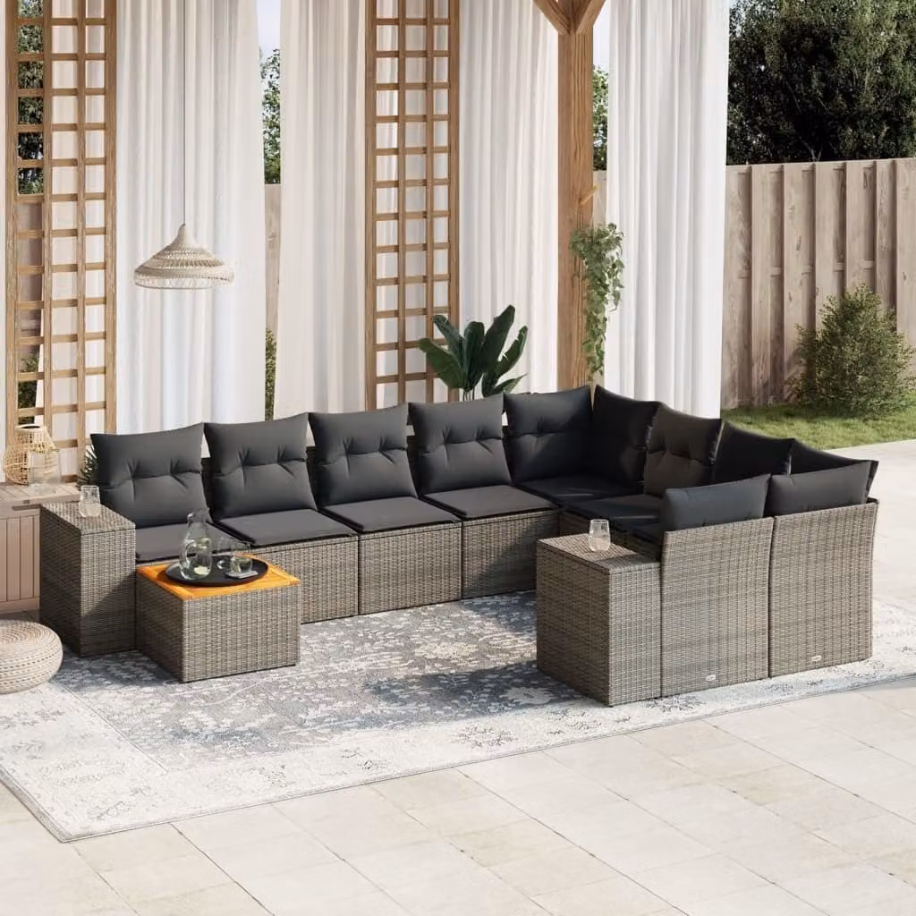 Maison Exclusive - Set Divano da Giardino 10 pz con Cuscini Grigio in Polyrattan