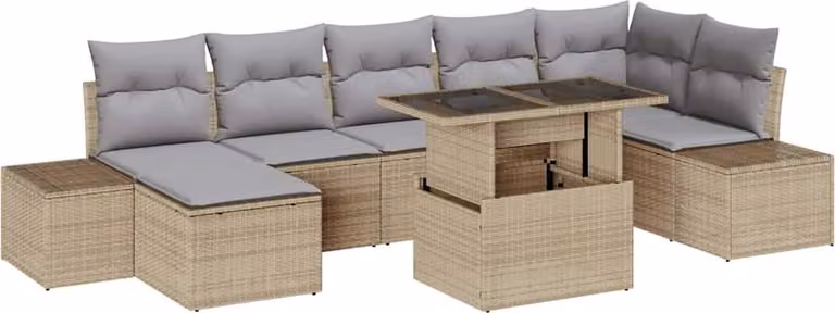 Set Divano da Giardino 8 pcs Beige Poly Rattan