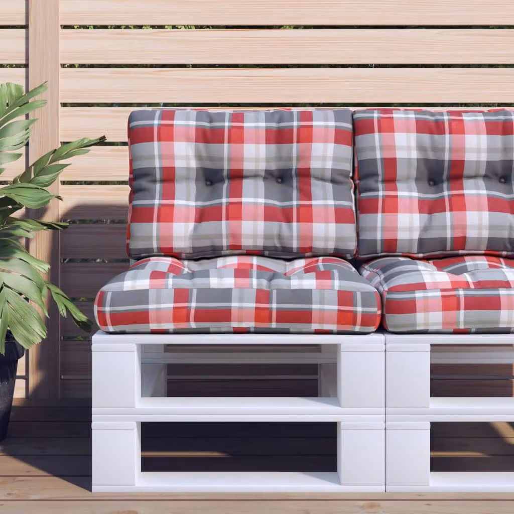 vidaXL Set di 2 Cuscini per Pallet Quadrati in Poliestere, Colore Rosso Multicolore, Idrorepellenti e Resistenti ai Raggi UV