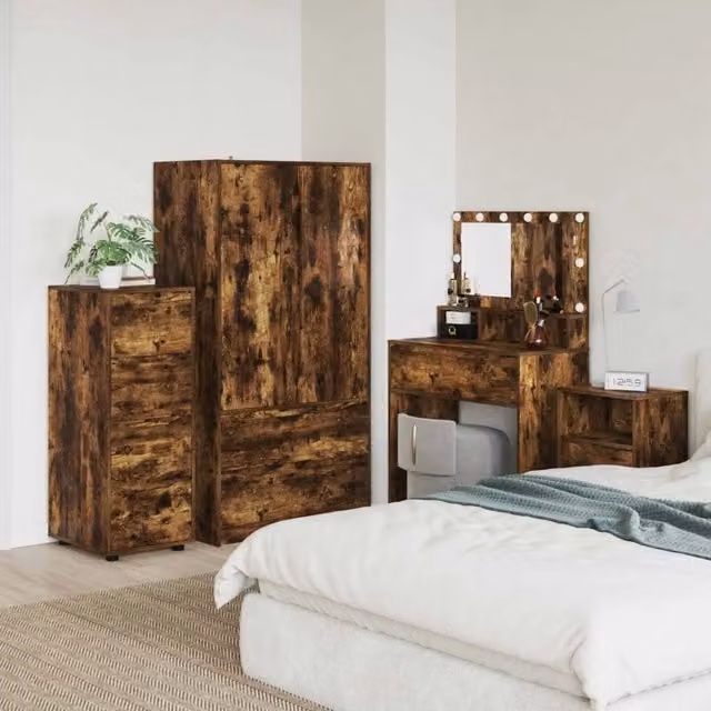 Armadio vidaXL in legno Rovere con cassetti e illuminazione integrata, colore marrone, L/P/H: 40 x 48 x 105 cm – 1