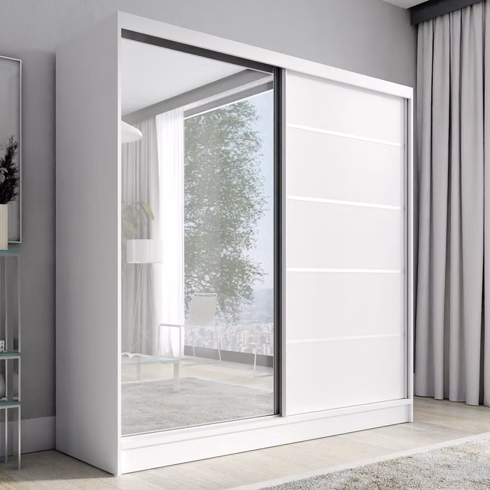 Armadio a battenti sospeso, a 2 ante con specchio NERO 200 cm (bianco)