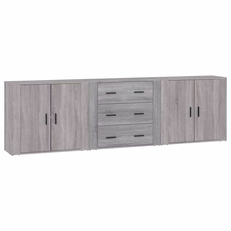 Credenze 3 pz Grigio Sonoma in Legno Multistrato