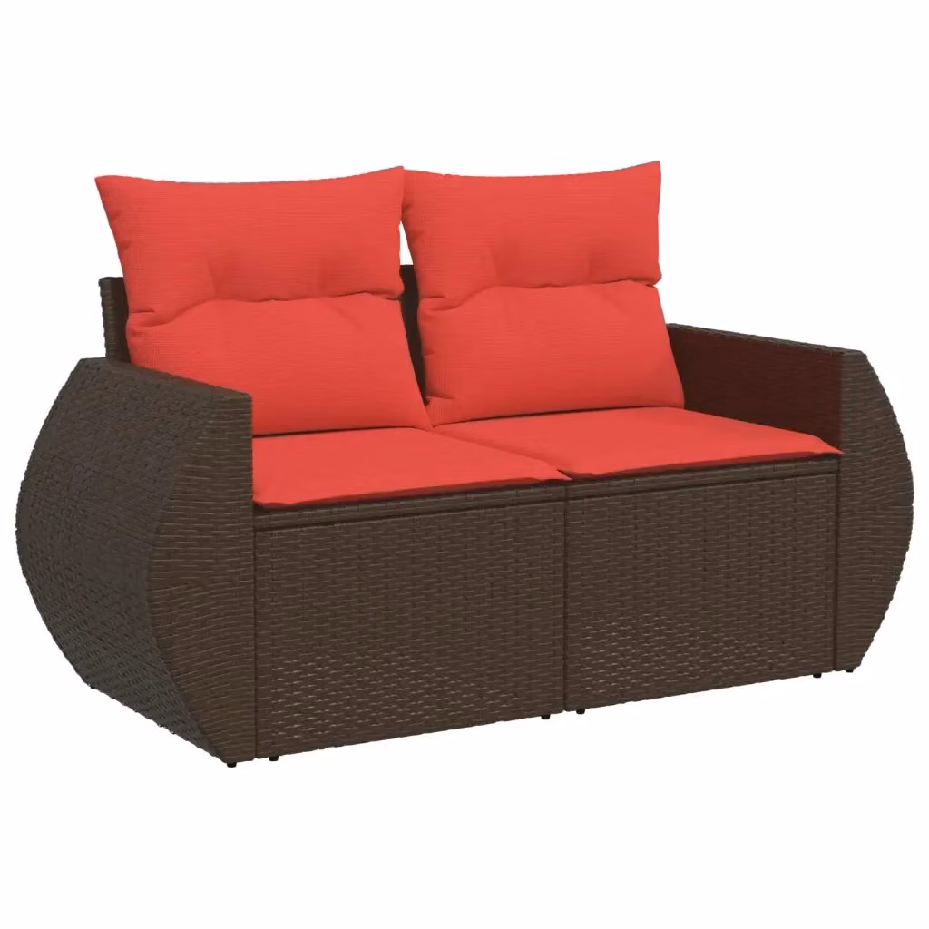 Divano da giardino a 2 posti vidaXL in polyrattan marrone con cuscini imbottiti e coperture rimovibili – 2