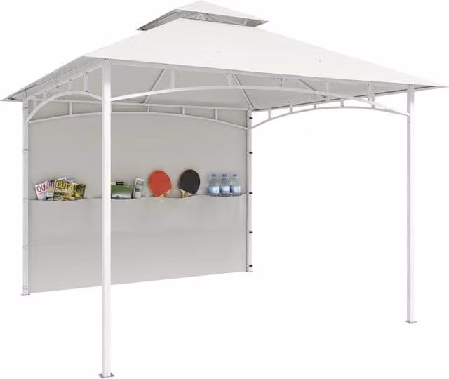 Gazebo da Giardino 3x3 m in Metallo e Poliestere con Tende e Doppio Tetto, Struttura Robusta per Esterno, Bianco Crema