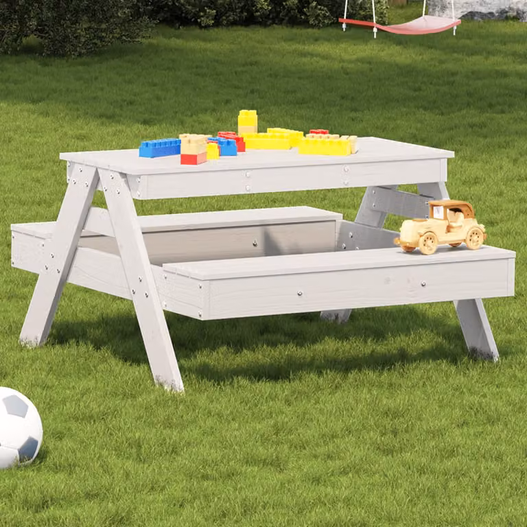 vidaXL Tavolo Picnic per Bambini in Legno di Pino Bianco L: 88 cm, P: 97 cm, H: 52 cm