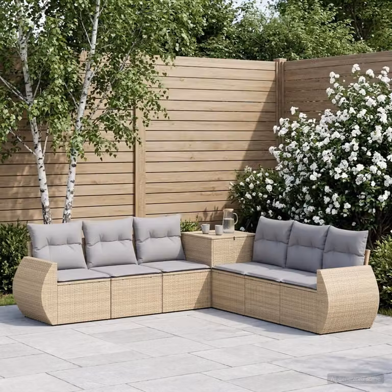 vidaXL Set di divani da giardino 7 pz in stile moderno con struttura in metallo e cuscini, Beige e Grigio