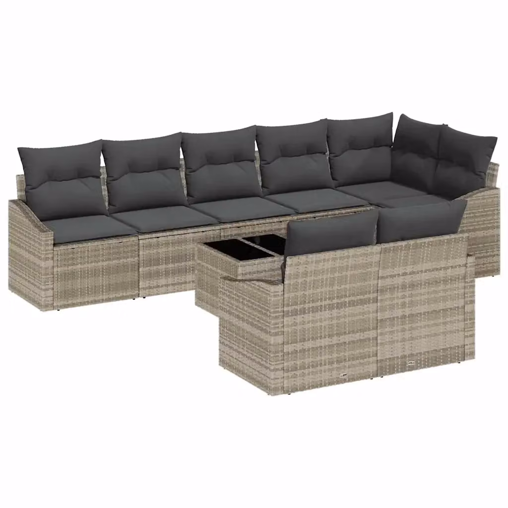 Set di divani da giardino vidaXL in rattan grigio con cuscini e tavolino da esterno – 2
