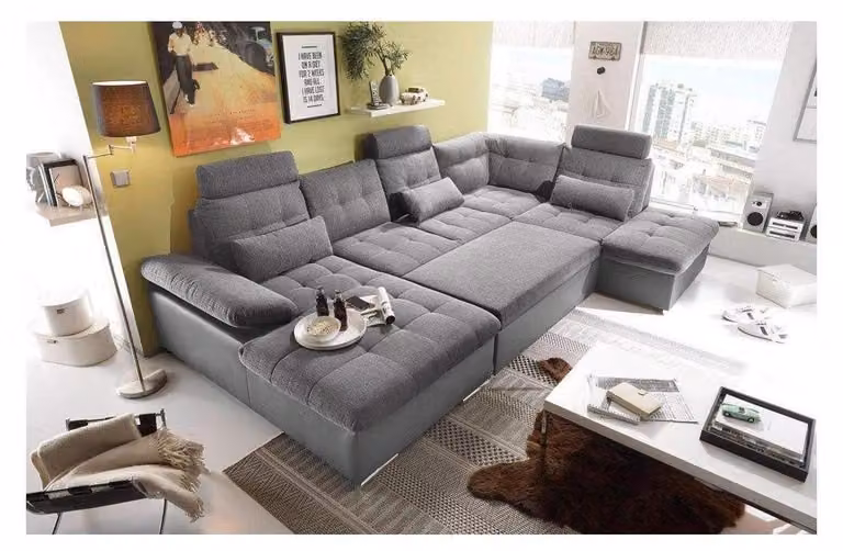 Design Ecksofa Stoff L-Form Bettfunktion Couch Polster Eck Modern Wohnlandschaft