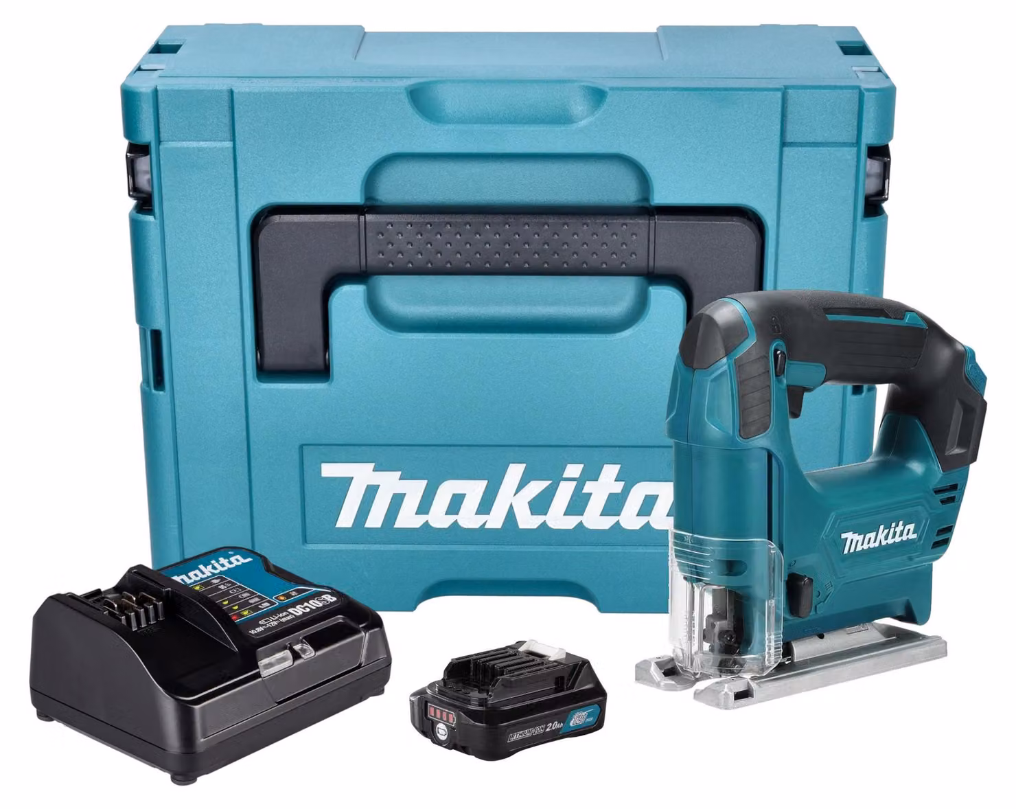 Makita JV 101 DSA1J Seghetto alternativo a batteria 12 V max. 65 mm + 1x batteria ricaricabile 2,0 Ah + caricabatterie + Makpac