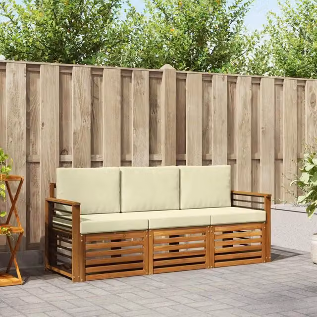 Set divani 3 pz Naturale e Crema Legno di Acacia Massello 3374300