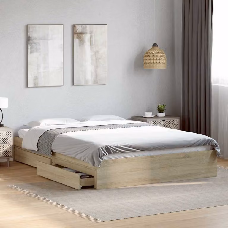 vidaXL Giroletto con Cassetti in Legno Multistrato Rovere, L 160 x P 200 cm