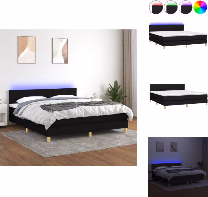 vidaXL Letto a molle con materasso e LED in tessuto nero 160x200 cm - Letti e strutture letto