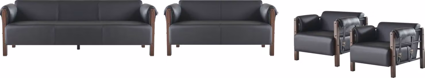 Sitzmöbel 3-Sitzer 2-Sitzer Couch Sofas Ledersofas Set Sessel Schwarz