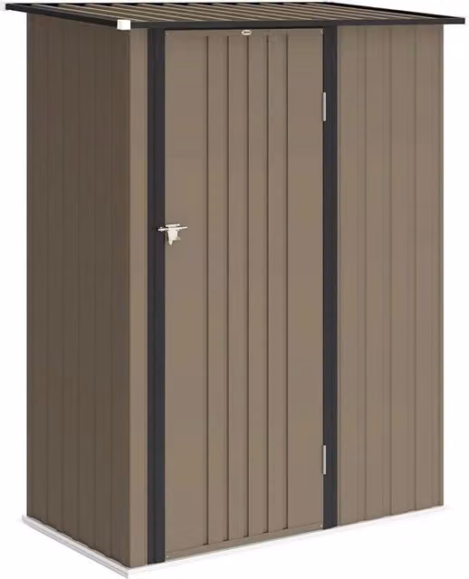 Capanno porta attrezzi in metallo con tetto inclinato e porta bloccabile, marrone, L/P/H: 142 x 86 x 189 cm – 1