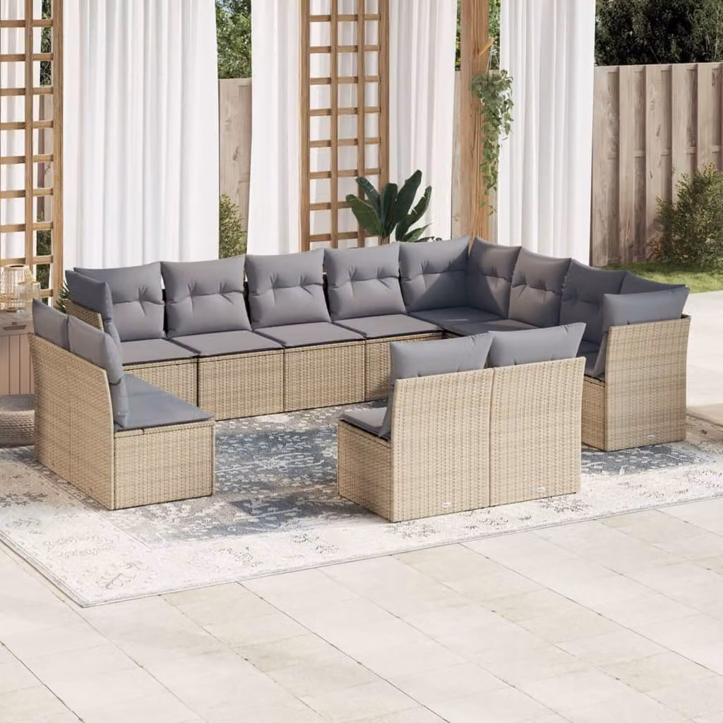 vidaXL Set Divani da Giardino a Forma di U con Cuscini Beige e Grigio in Polyrattan e Metallo