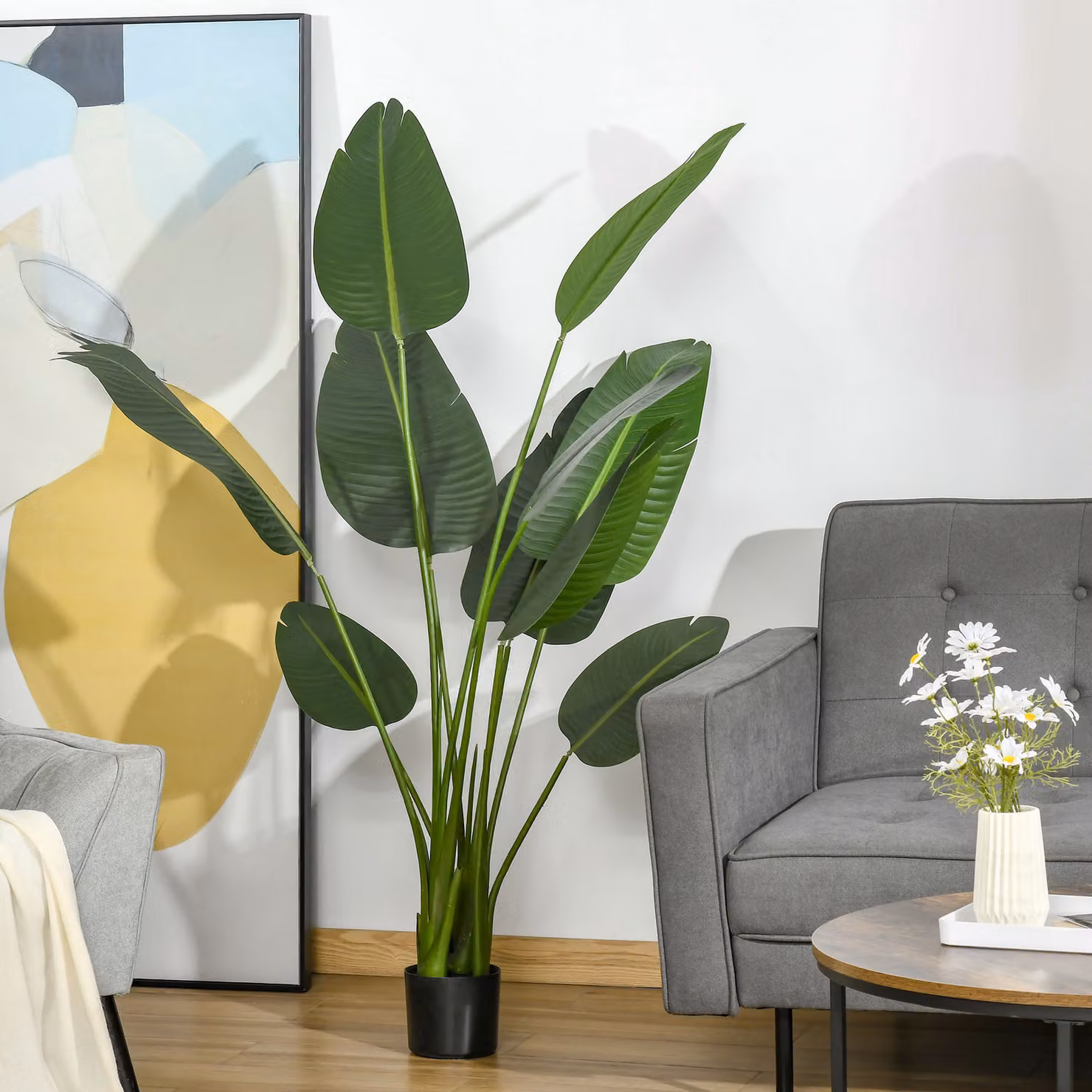 Albero di Banano Artificiale HOMCOM Verde con Vaso e 10 Foglie Realistiche, Altezza: 160 cm – 2