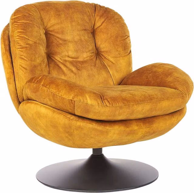 Poltrona girevole Velluto giallo Base singola con sedile imbottito Button Tufted