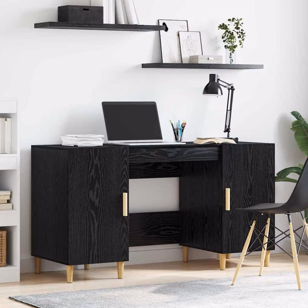 Maison Exclusive - Scrivania, finitura effetto legno nero rovere, realizzata in materiale composito
