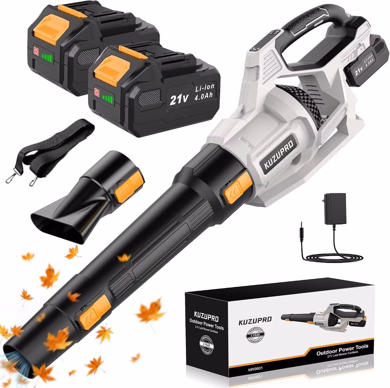 Soffiatore a batteria Accu - 21 V con 2 batterie da 4,0 Ah - 3 velocità - Volume d'aria di 3,6 m³/min - Attrezzi da giardino senza fili
